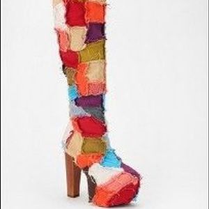 Jeffrey Campbell over the knee patchwork boots